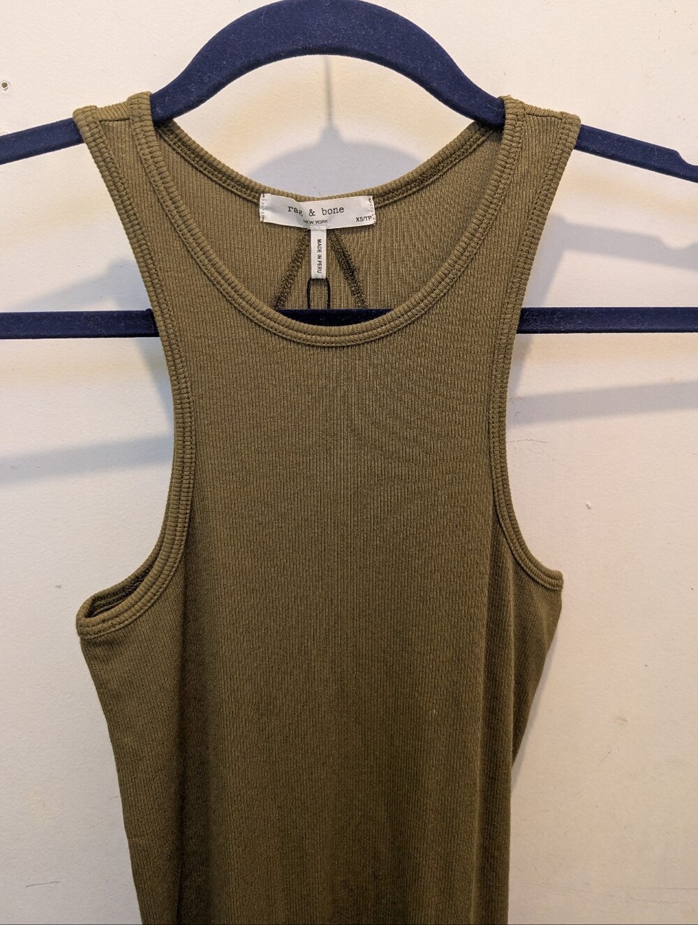 Rag & Bone Essie Rib Tank Dress XS Olive Green Stretchy Midi Lightweight - Picture 3 of 6